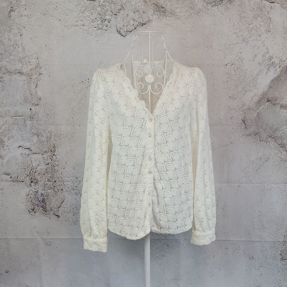 Kilky Paris White Lace Textured Knit Women's Top Size M